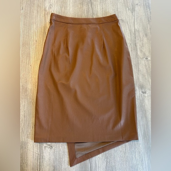 n: Philanthropy Brown Faux Wrap Vegan Leather Shirt Side Zip Midi Skirt Sz Small - Picture 3 of 12